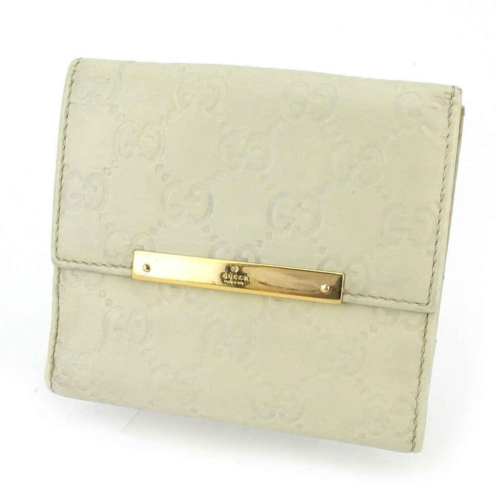Gucci W Hook Purse Gutchishima Beige Leather Authentic Used